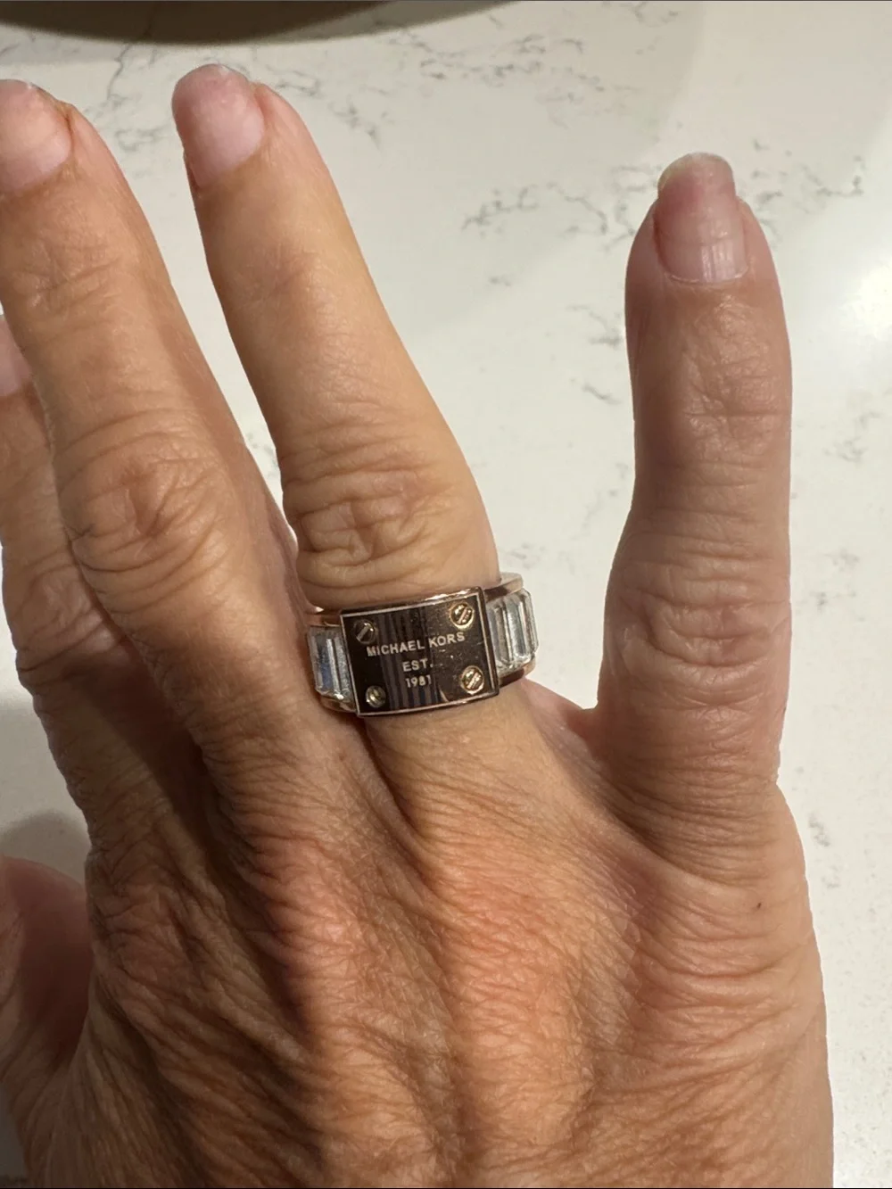 Michael Kors Rose Gold Plate Ring with Clear Crystal Accents